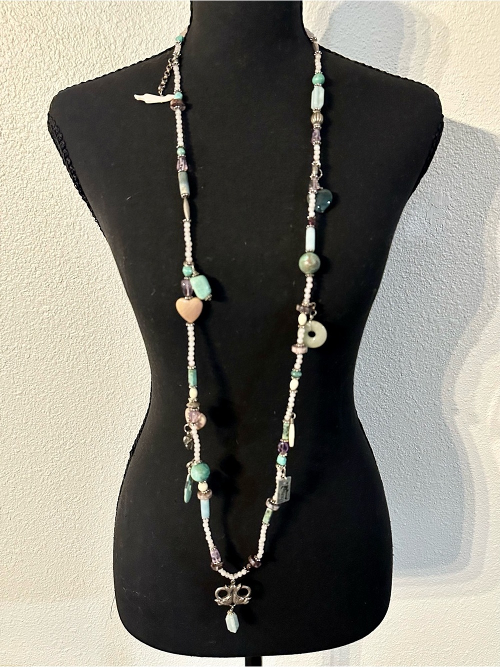Handmade Artisan Gemstone Long Necklace Rose Quartz Amethyst Turquoise Jade Boho